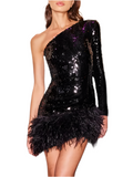 Revolve black sequin feather detail dress