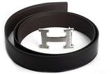 Hermes Belt Chocolate togo and black box leather with siler buckle