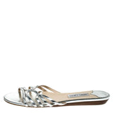 Jimmy Choo metallic silver leather cut out flats slides