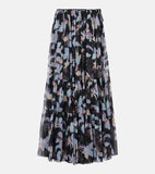 Chloe black floral silk ruffle skirt and blouse set