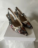 Dior J'Dior Embroidered Slingback small heel Canvas Sandals