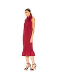 Tibi red pleated sleeveless dress with belt