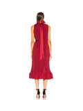Tibi red pleated sleeveless dress with belt