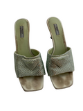 Prada mint green satin crystal embellished mules
