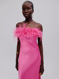 Massimo Dutti Studio pink feather top silk maxi dress