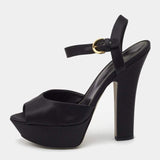 Sergio Rossi Black Satin Ankle Strap Heels