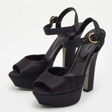 Sergio Rossi Black Satin Ankle Strap Heels