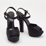 Sergio Rossi Black Satin Ankle Strap Heels