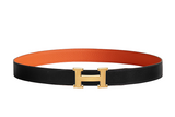 Hermes Belt Orange togo and black Box leather with gold buckle