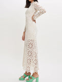 Maje Cream Crochet Guipure Lace-up Back Dress