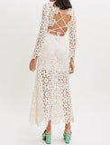 Maje Cream Crochet Guipure Lace-up Back Dress