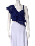 Alice + Olivia Blue Saba One Shoulder Ruffled Lace Top