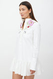 Alexander McQueen White & Multicolour Floral Embroidered Knee-Length Dress
