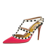 Valentino Pink/White Leather Rockstud Ankle Strap Sandals