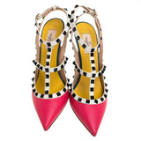 Valentino Pink/White Leather Rockstud Ankle Strap Sandals